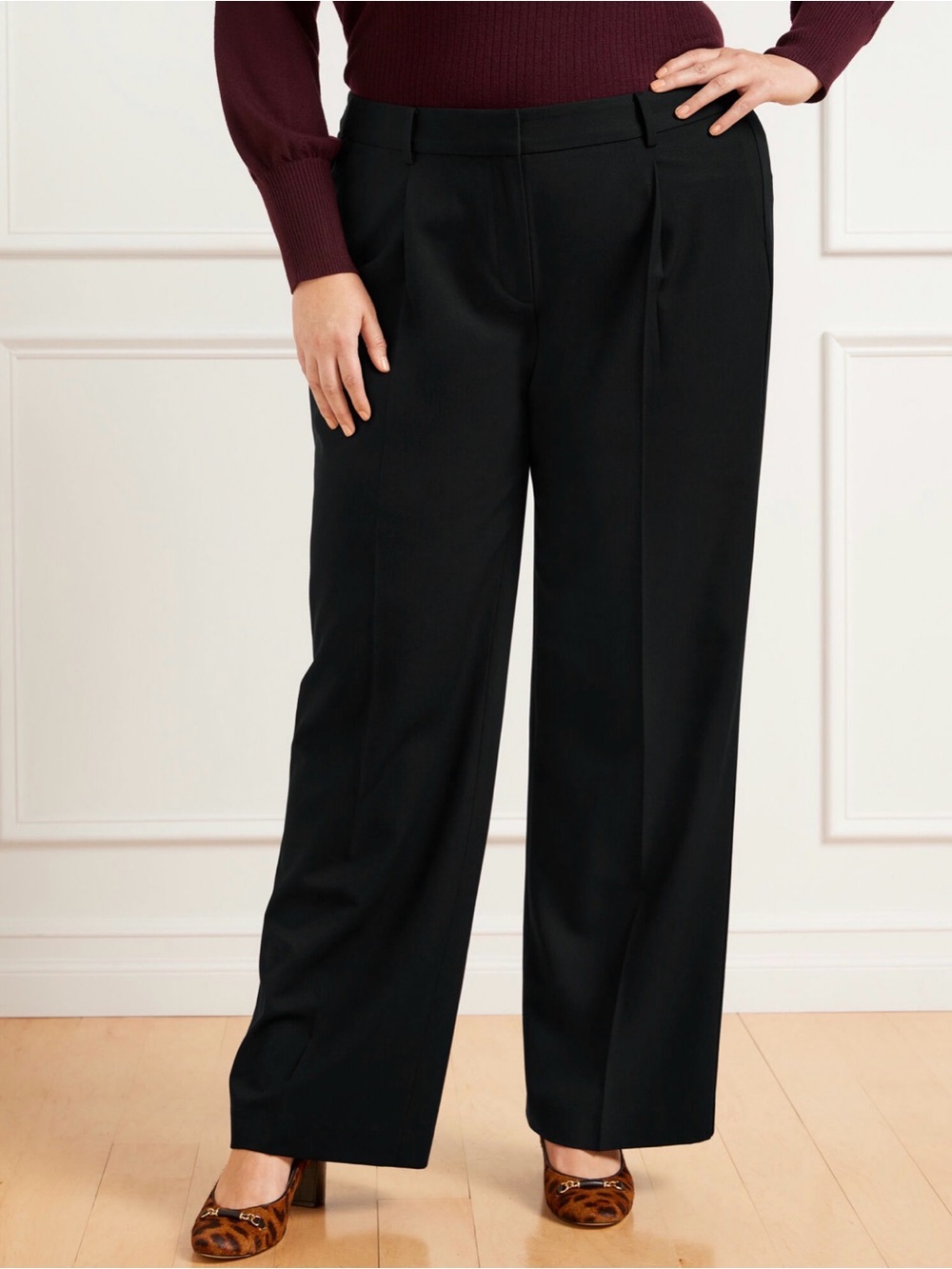 NWT Talbots $139 Weston High Waist Wide Leg Pants Black 14WP Pleated Petite